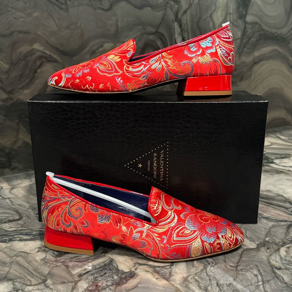 Valentina Rangoni NIB Embroidered LUXE Satin Slippers Amalfi Loafers 6B Flats - Picture 3 of 11